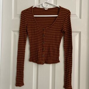 Striped Button-Up Long Sleeve Top